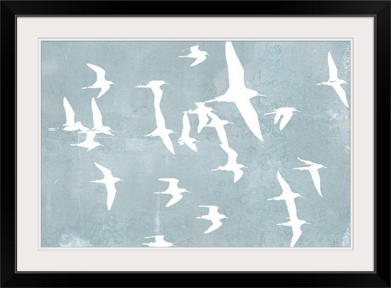 «Silhouettes in Flight II» par Jennifer Goldberger - impression d'art graphique, H 24 po x l 32 po x P 1 po, Cadre noir