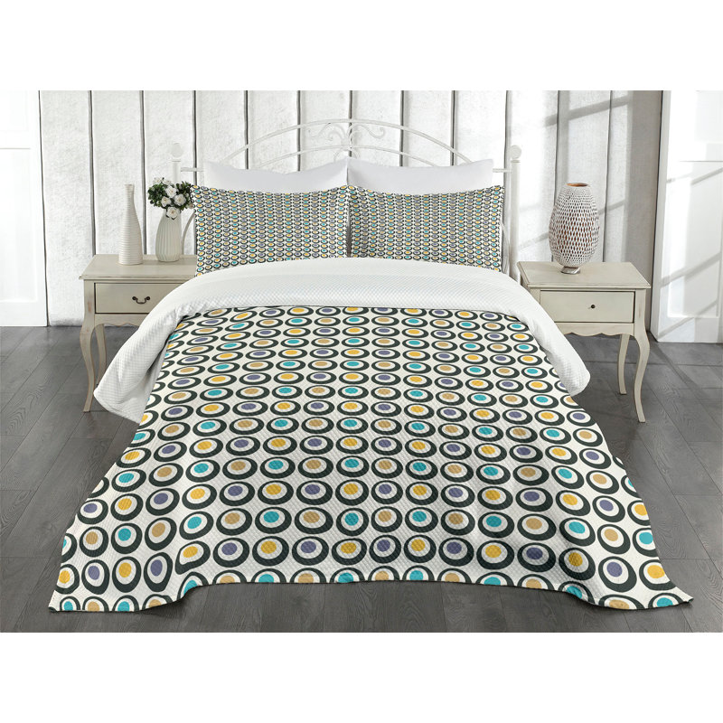 Ambesonne Retro Bedspread Set Bold Circles Polka Dots Multicolor, King Coverlet/Bedspread + 2 Standard Shams