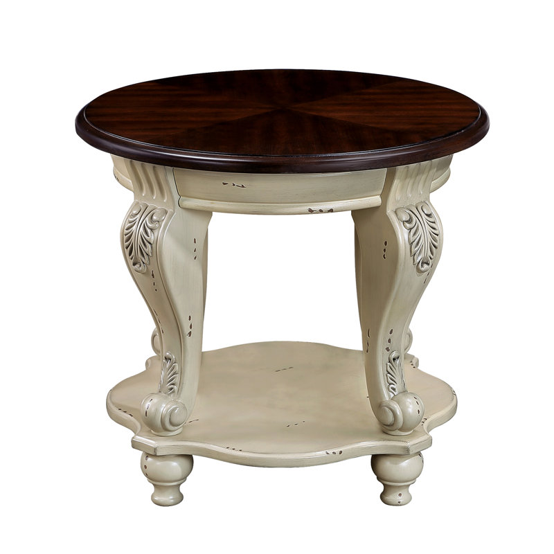 Table de bout ronde 22 pouces à deux tons, table d'appoint en bois massif avec tablette, table de coin de salon facile à assembler