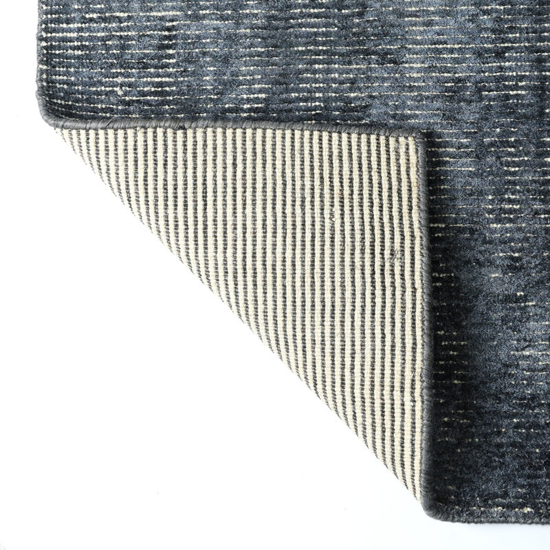 Tapis gris anthracite tissé à la main | Tapis en laine et bambou en soie moderne | 7 mm d'épaisseur, Rectangle 9 pi x 12 pi