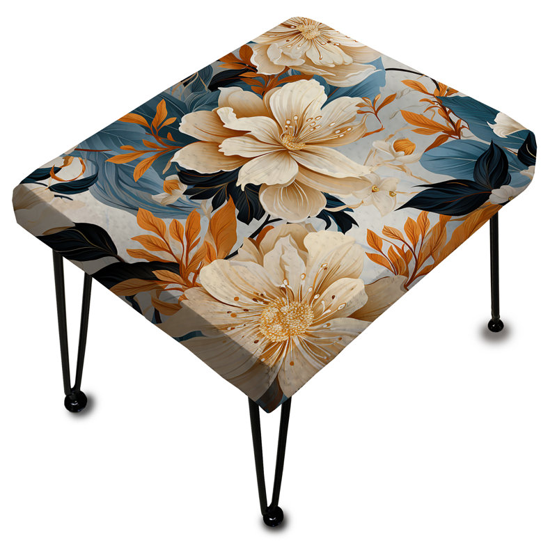 Mosaic Beige and Blue Botanicals - Repose-pieds rectangulaire floral