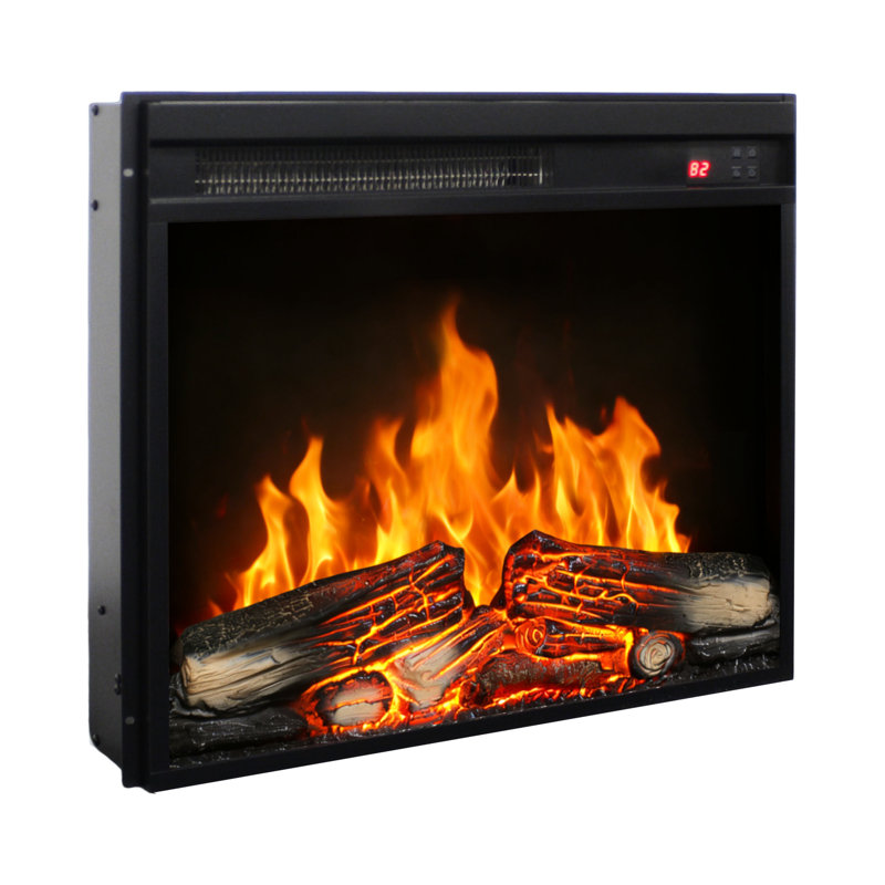 Chaufferette électrique encastrée 23 pouces avec bûche, télécommande réaliste, protection contre la surchauffe et double dispositif de chauffage, 1400 W, 5 000 W par heure, 11 réglages de température, 50000
