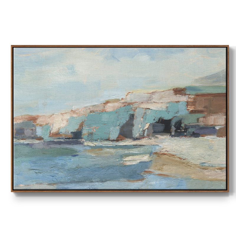 Mur de falaise turquoise II, H 27 po x l 41 po x P 2 po, Toile encadrée noyer flottant