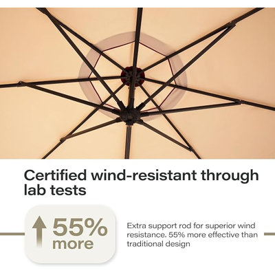 Parasol de patio extérieur 11 pi, imperméable UV50 + porte-à-faux courbé en porte-à-faux avec base (champagne)