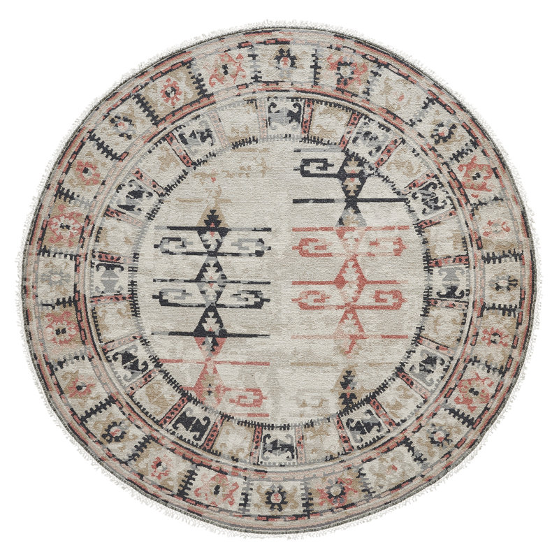 Zahara Handmade Wool Geometric Area Rug, Round 8'
