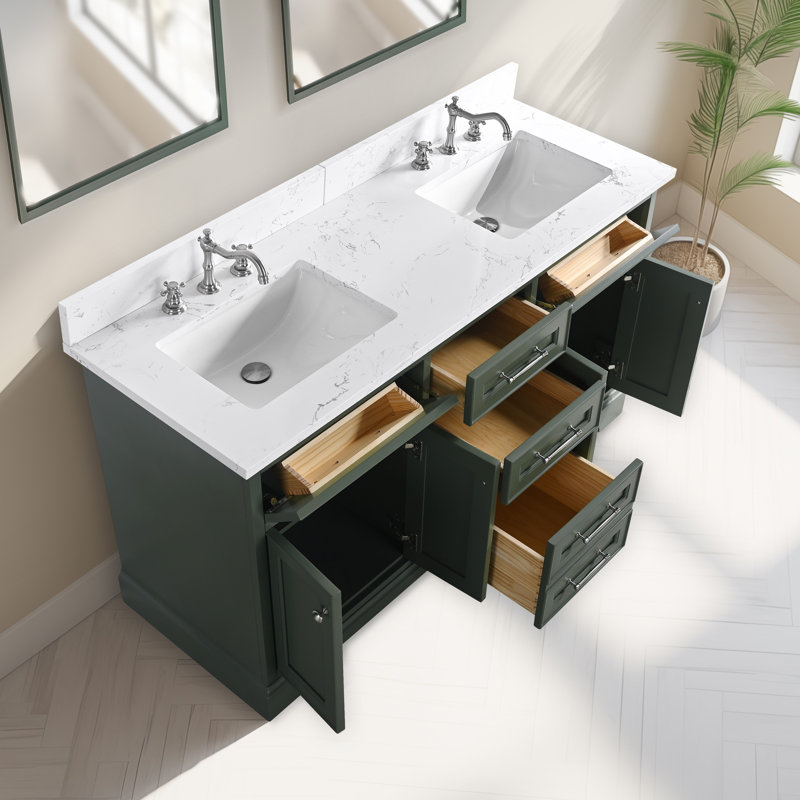 Ensemble de meuble-lavabo double 60 po Aanayah, Vert rétro