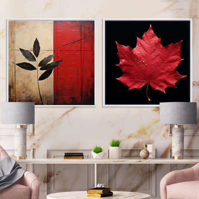 Red Leaves Ruby Reduction - Leaves Square Collage Set Of 2