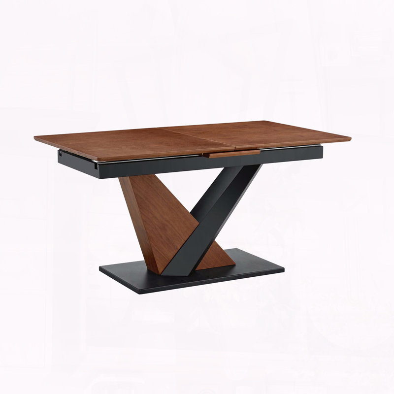 Table de salle à manger extensible moderne avec placage en bois et base en croix