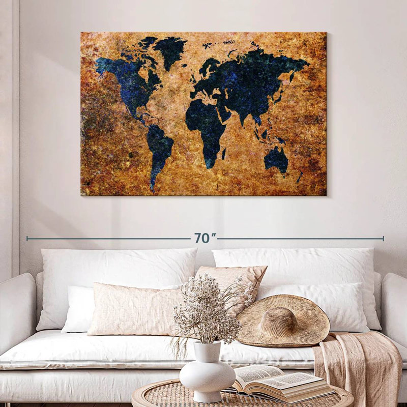 Carte du monde grunge Aliaz, H 32 po x l 48 po