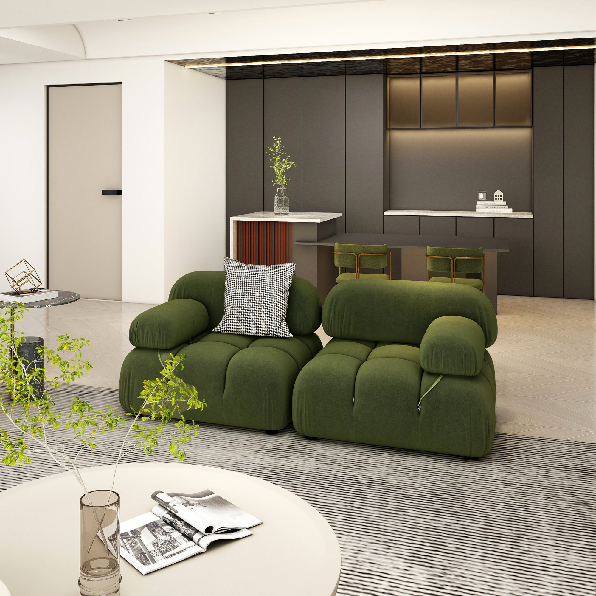 Sigma Upholstered Sofa, Olive Green Velvet, 2, 27.5" H x 72.5" W x 36" D