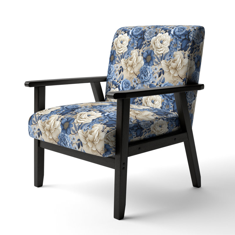 Chaise d'appoint florale Cobalt, Motif néo-victorien de roses bleu de cobalt