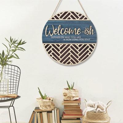 3D Welcome Hanging Sign Plaque for Front Door Wall Decor, Funny Welcome-ish Wooden Hanger