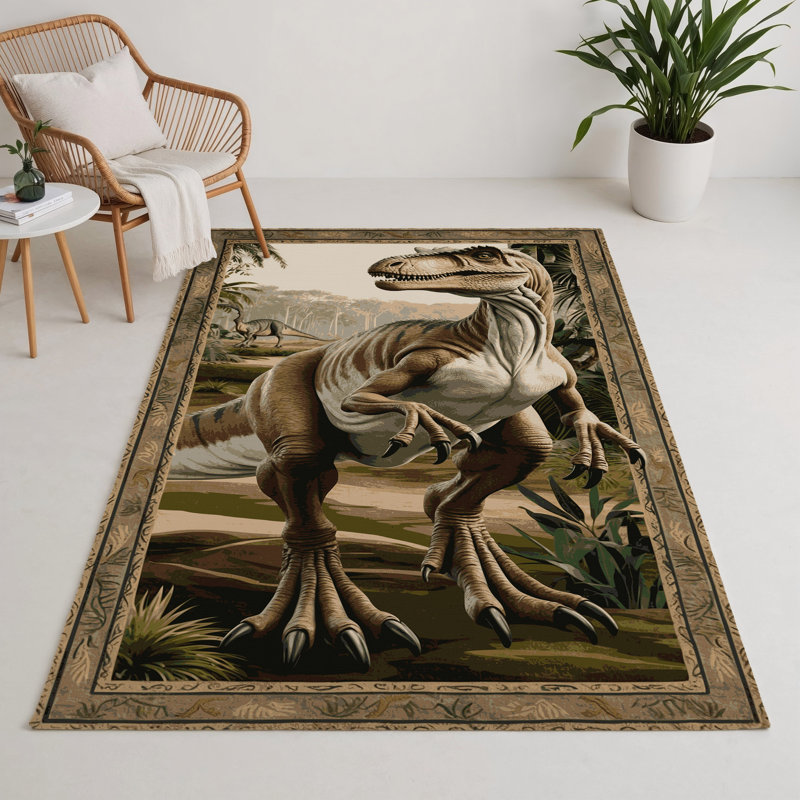 Tapis brun intérieur et extérieur Dinosaurs, Rectangle 9 pi x 12 pi