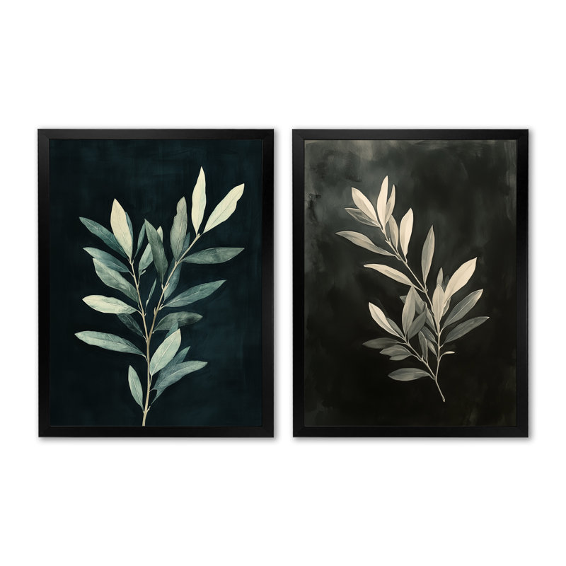 Olive Branch After Dark I - Ensemble de 2 décorations murales Olive, 32" H x 48" W, Black Picture Framed