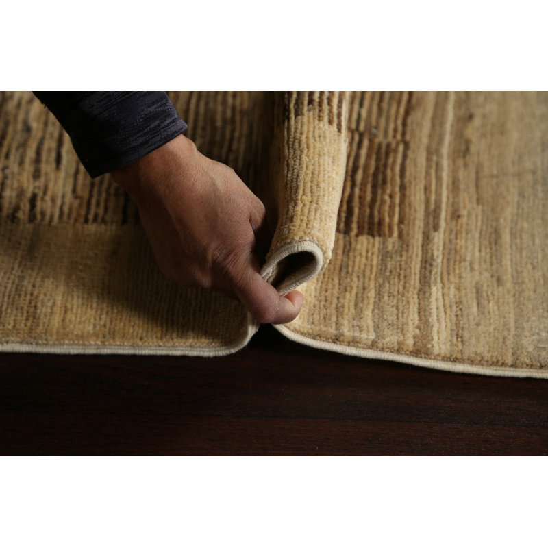 Tapis brun noué à la main de conception unique 3 pi 2 po x 4 pi 10 po