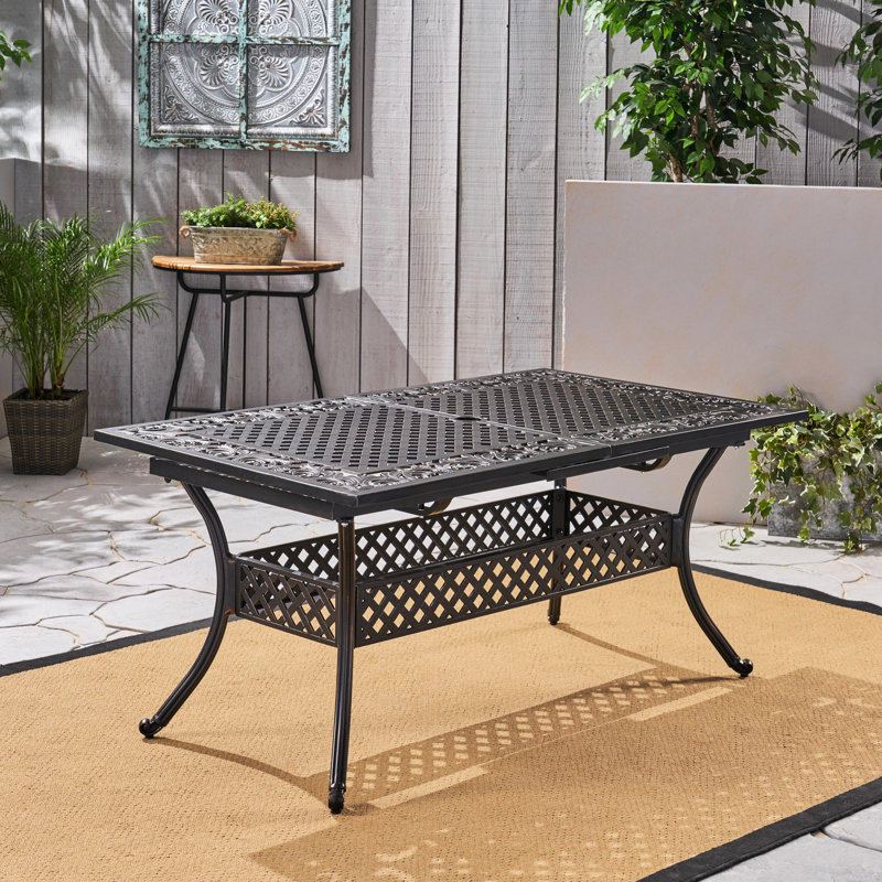 Table de salle à manger extensible pour patio - Aluminium fini cuivre. Idéal pour le jardin, le porche ou la terrasse. Couleur naturelle, style élégant. Structure extensible et brillante. Caractéristiques pratiques.