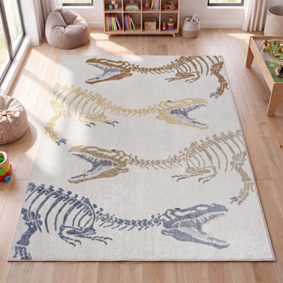 Kingdarr T-Rex Modern Kids Machine-Washable Rug