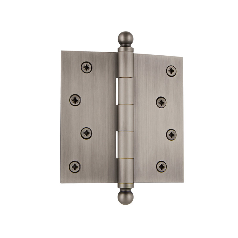 Nostalgic Warehouse 4" x 4" Ball Tip Residential Hinge with Square Corners, Antique Pewter