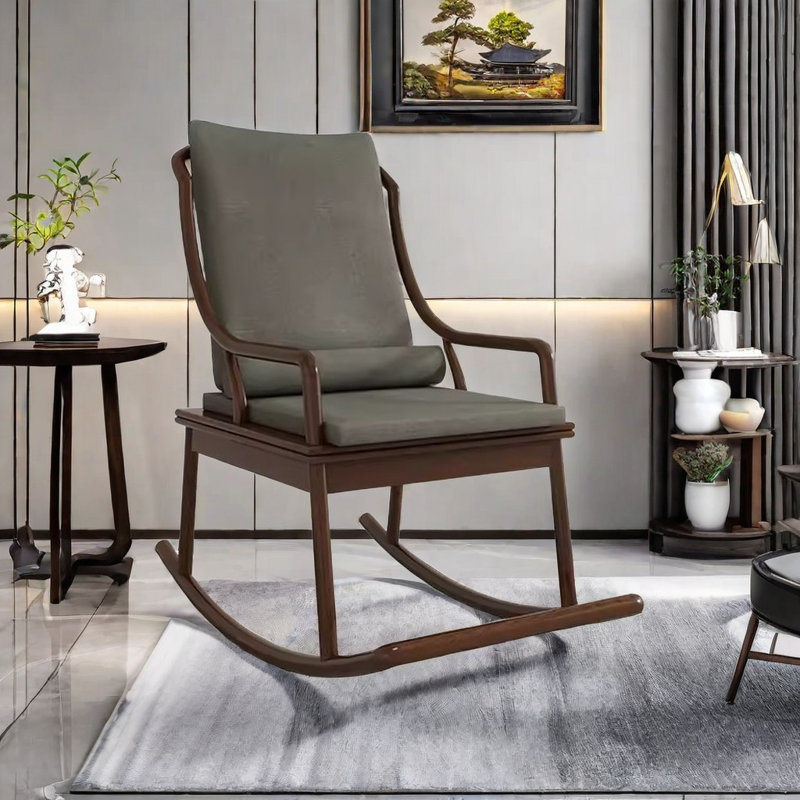 Chaise berçante silencieuse et élégante en bois massif, Vert, Brun foncé