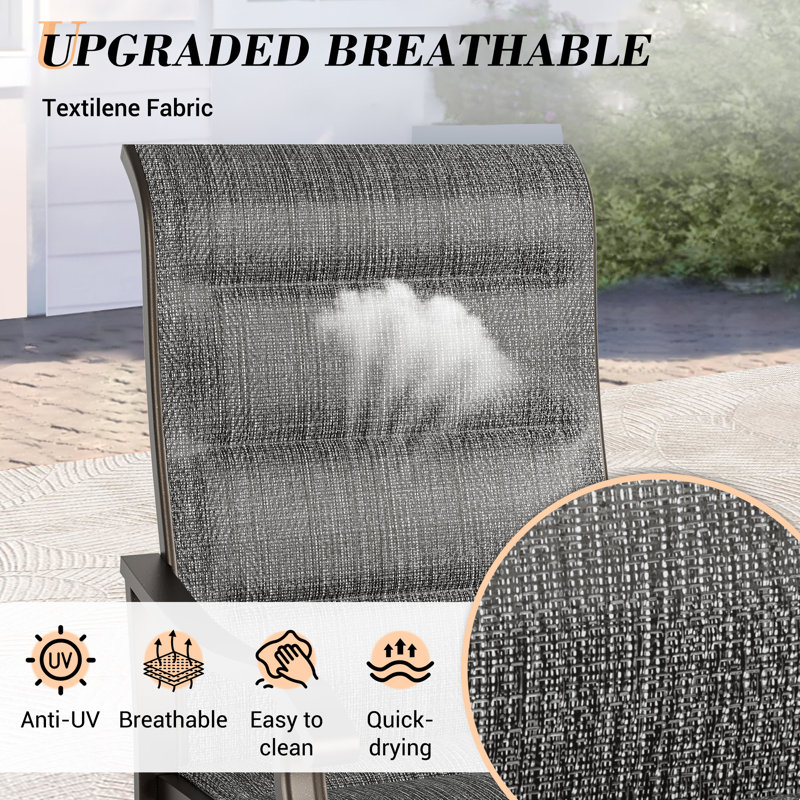 Ensembles de salle à manger pivotants d'extérieur 5 pièces, chaises de patio à cadre en métal rotatif à 360 ° avec tissu Teslin épaissi, chaises de salle à manger d'extérieur avec accoudoirs pour terrasse et cour arrière
