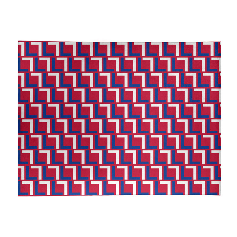Tapis géométrique rouge / bleu / blanc, Rectangle 8 pi x 10 pi