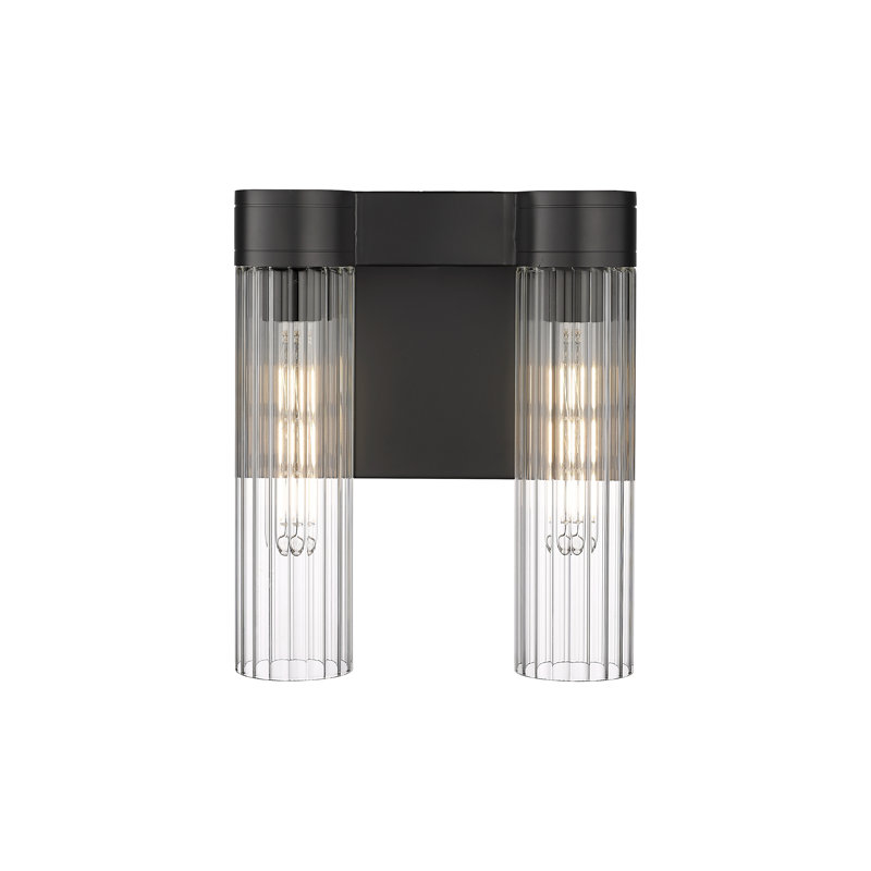 Applique murale 11 po 2 lumières Empire, Transparent, H 12,63 po x l 10,5 po x P 5,5 po, Noir mat