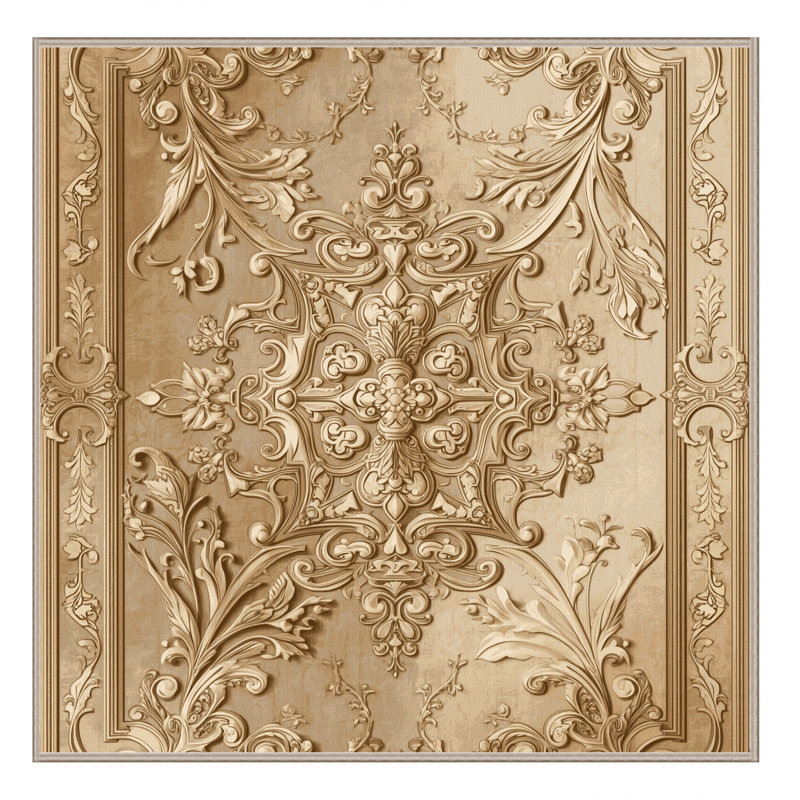 Tapis oriental doux et moelleux à motif oriental brun et beige, Carré 4 pi
