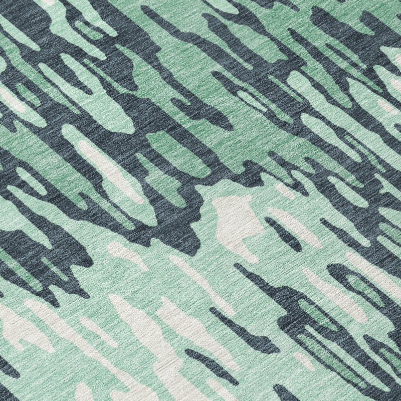 Sage Green Flat Woven Rectangular Synthetic Rug