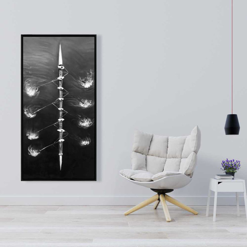 Rowing Boat Race - Monochrome Black Framed Canvas Art