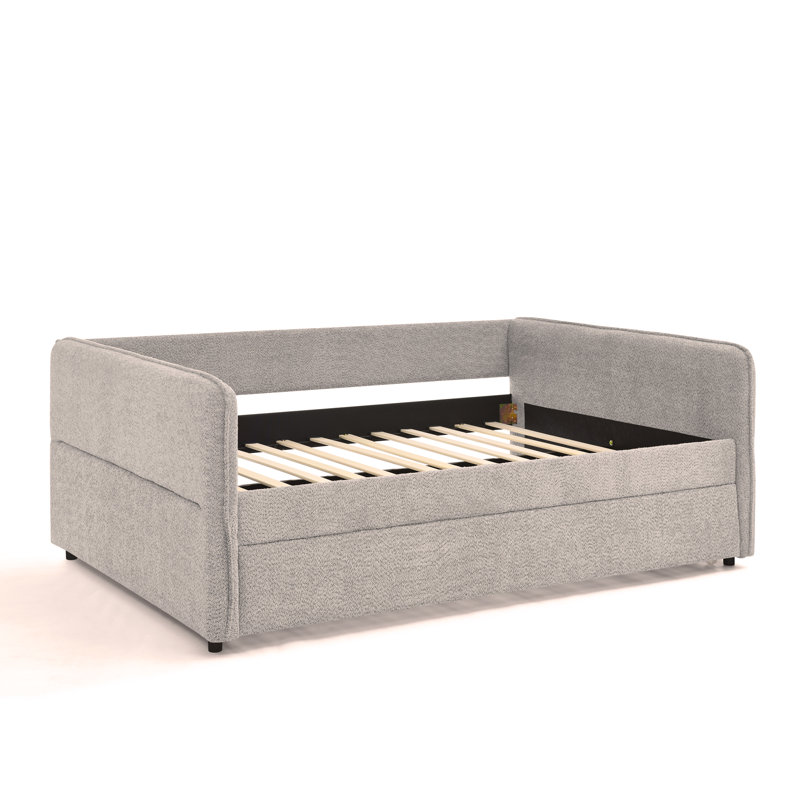 Daybed with Trundle Upholstered Tufted Sofa Bed, Full Size, Boucle Fabric,(83"x58.5"x29.5"), Gray