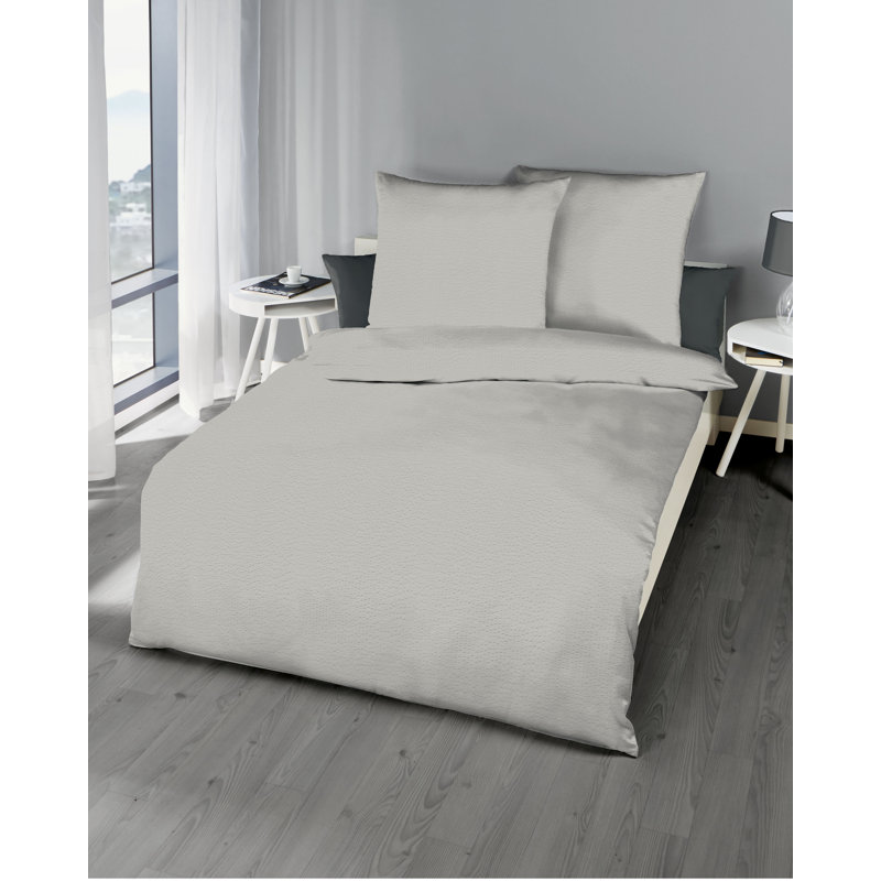 Seersucker Duvet Cover Set, 155 x 220 cm - 1 Pillowcase (80 x 80 cm), Silver
