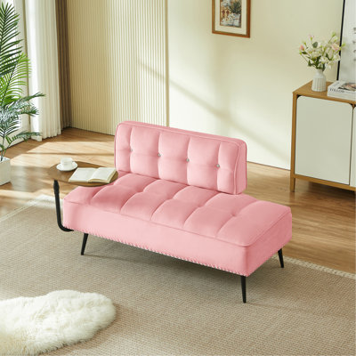Modern Two-Seater Velvet Sofa With Backrest & 360° Rotating Side Table – Entryway Ottoman, Multi-Use Bench, Office Desk And Chair Set, Space-Saving Design For Living Room, Bedroom, Apartment