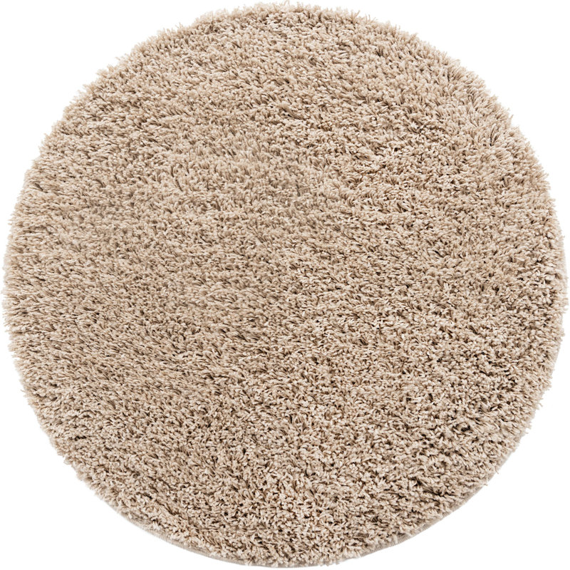 Tapis à poils longs Ashmita de couleur brun clair, Rond 3 pi 3 po