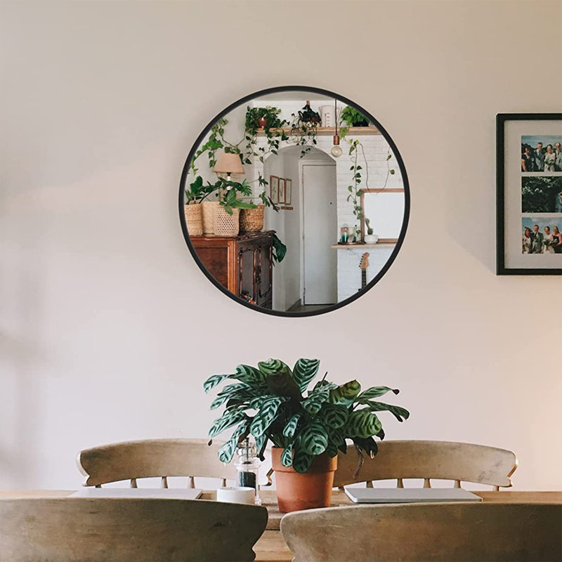 Miroir mural en métal pour salle de bain, Noir, 16 po x 16 po