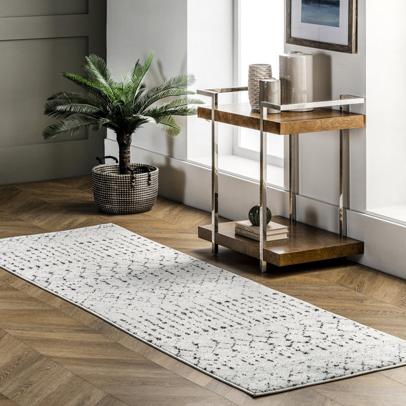 Freetown Moroccan Performance White/Black Rug, Runner 2'8" x 8'