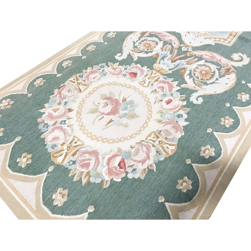 Hand-Knotted High-Quality Beige and Green Runner