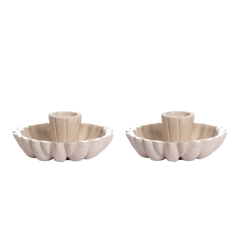 Bougeoir de table en céramique d'inspiration rétro H 1,6 po, Beige