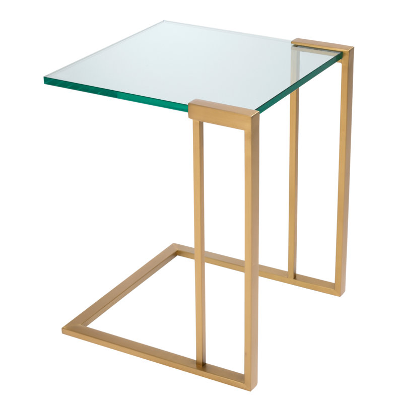 Sleek Perry Polished Stainless Steel and Glass Side Table