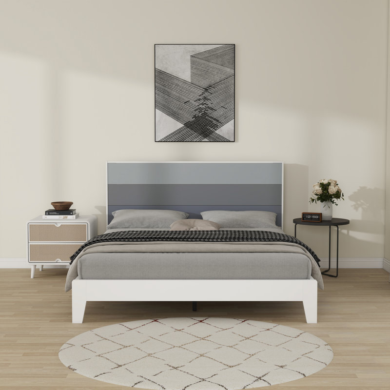 Allyannah Levison Platform Bed With Headboard, Queen, White/Stone Gray/Cool Gray/Night Owl