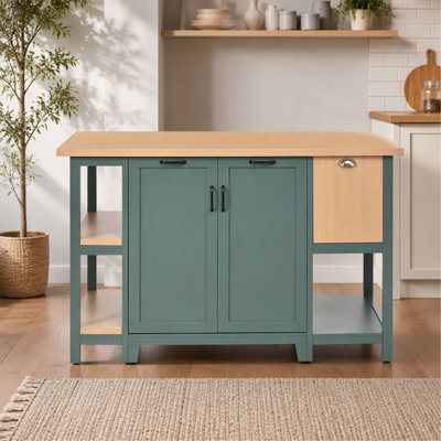Îlot de cuisine autoportant de 58 po, table de préparation en bois avec tiroirs de rangement, armoires et tablettes ouvertes, îlot de rangement pour la cuisine, la salle à manger et les tons de bois
