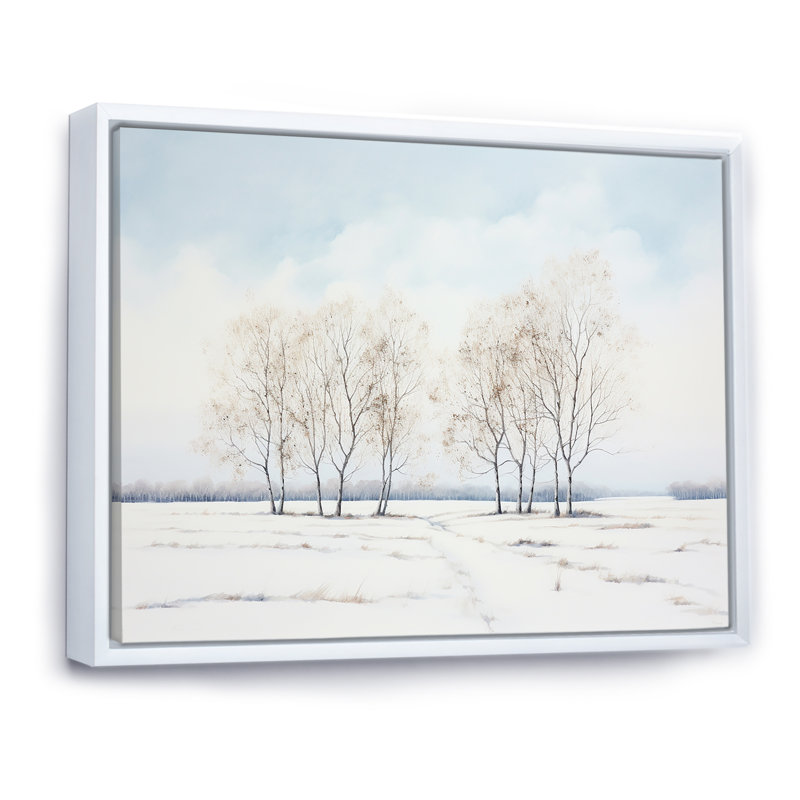 Neige, hiver, minimalisme, paysage sur toile, Cadre flottant blanc, H 16 po x l 32 po x P 1 po