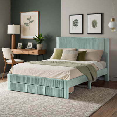 Sloan Pleated Velvet Storage Queen Platform Bed With Drawer - Light Pink