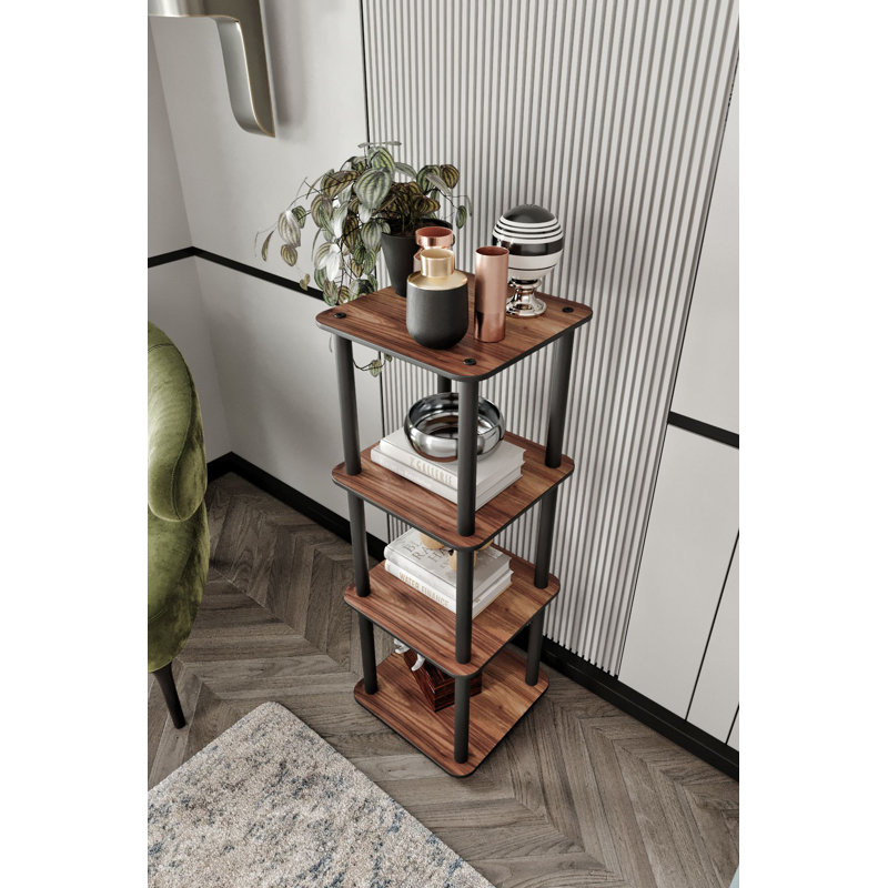 Bibliothèque moderne en noyer de 13,4 po x 41,7 po x 13,4 po | 100% panneau de fibres à densité moyenne avec pieds en kraft comprimé | Conception élégante de couleur unie, parfaite pour le bureau à domicile et le salon | Solution de rangement durable et élégante