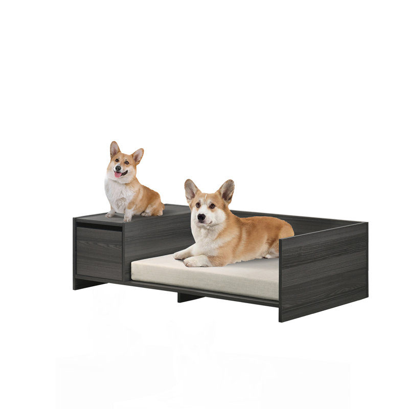Lit pour animaux de compagnie moderne et confortable avec coussin et compartiment de rangement latéral Esme