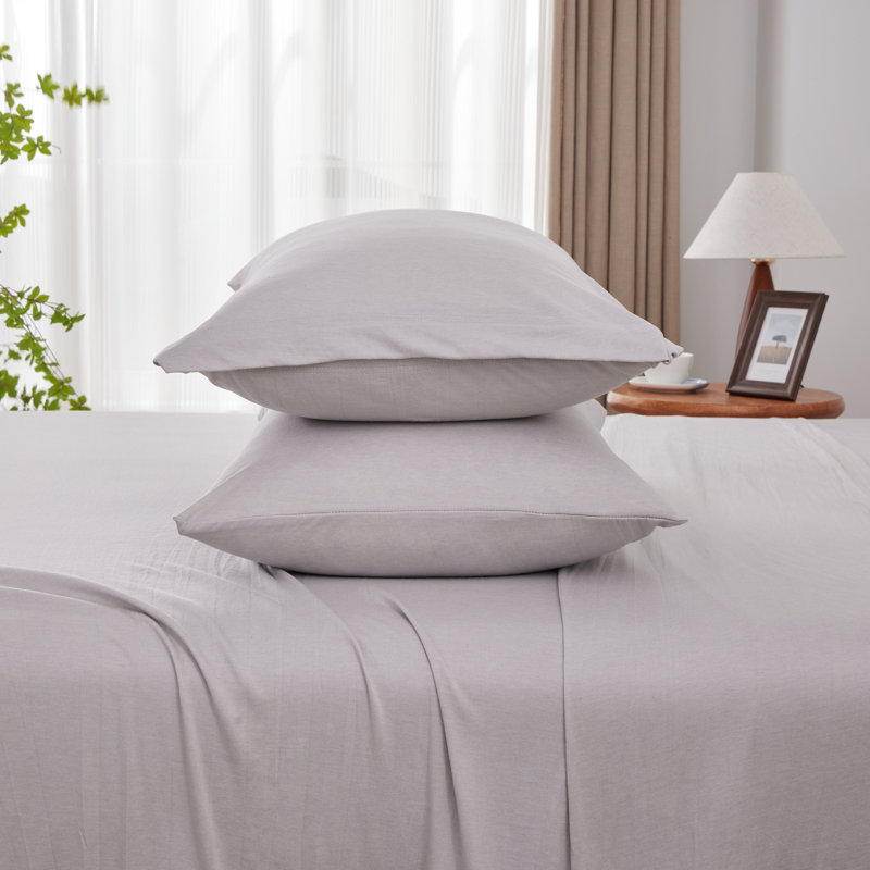 Ensemble de draps en jersey de coton chiné Kathy Ireland 4 pièces, Grand lit, Gris clair