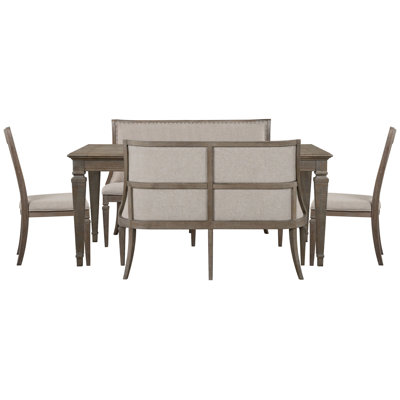 Extendable Rectangular Dining Table 2 Upholstered Benches And 2 Side Chairs