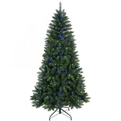7ft Green Christmas Tree with 400 WiFi-Controlled RGB LED Lights, 38 Light Functions, Music Sync, and Hinged Structure for Easy Setup