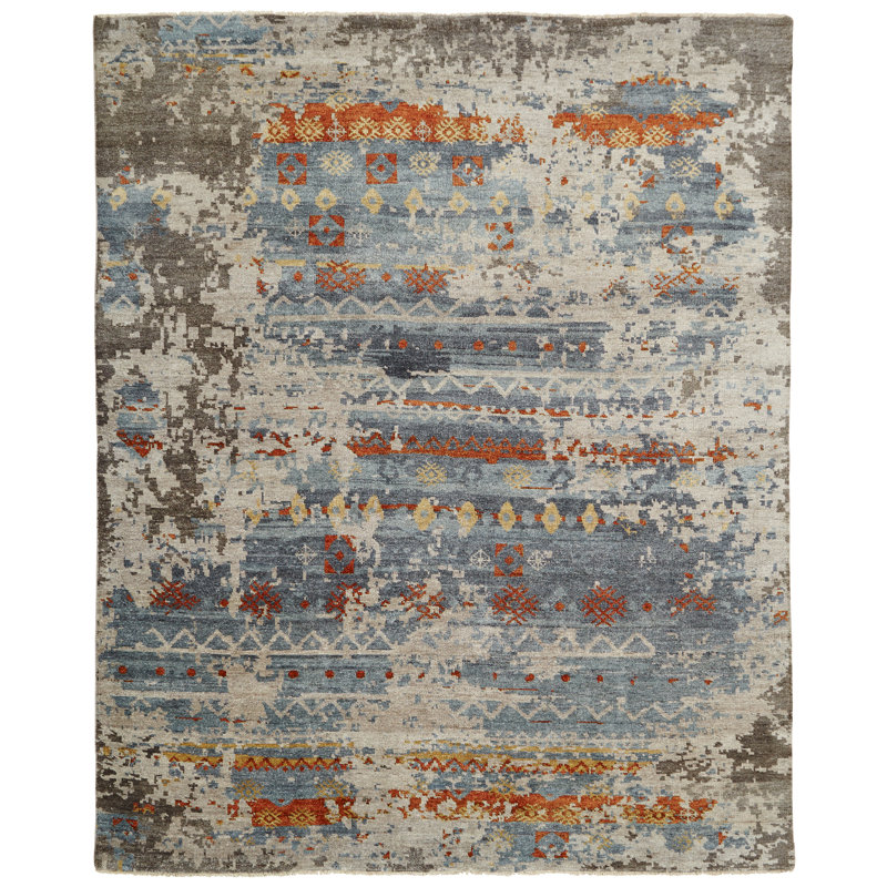 Fahra Hand Knotted Geometric Area Rug, Rectangle 8' x 10'