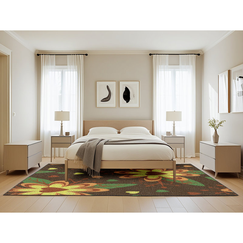 Tapis brun à motif floral Zayyan, Rectangle 5 pi x 8 pi