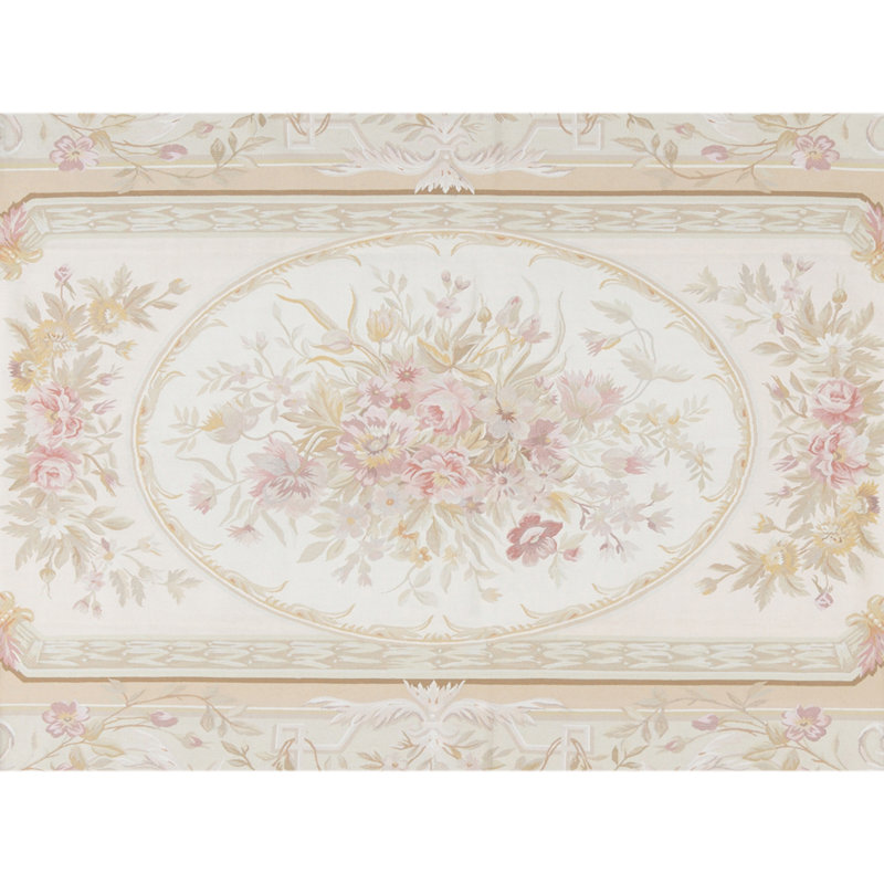 Hand-Knotted High-Quality Ivory and Ivory Area Rug
